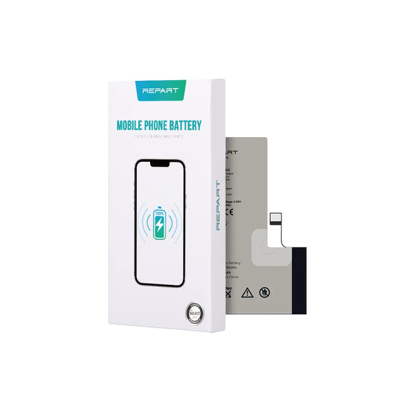 A replacement mobile phone battery by REPART, shown with its white retail packaging box on a plain white background.