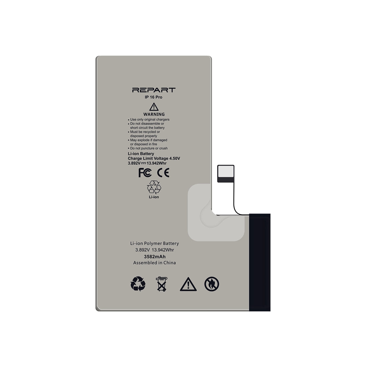 Batterie de téléphone avec la marque « REPART » sur fond blanc