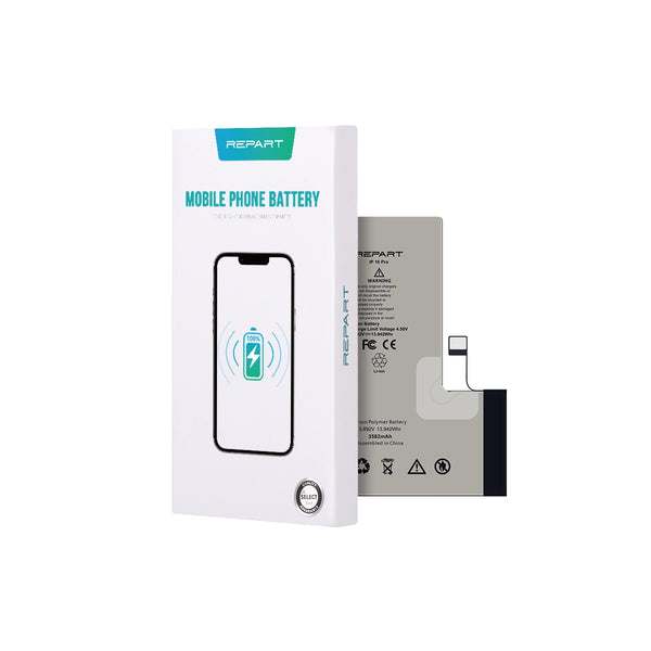Phone battery and packaging with REPART branding on a white background