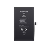 A black rectangular lithium-ion replacement battery with printed white text and a small connector tab on the right side, shown on a plain white background. The brand name REPART is clearly visible at the top.
