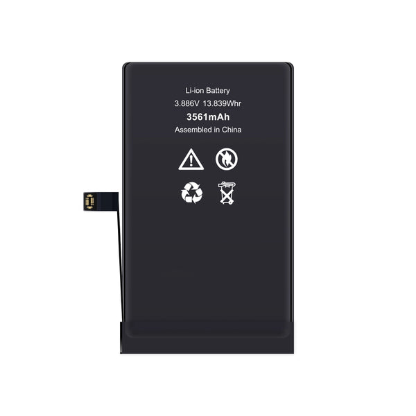 Black Li-ion battery with specifications on a white background