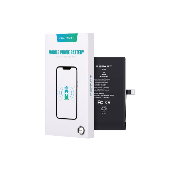Repart mobile phone battery with packaging on a white background