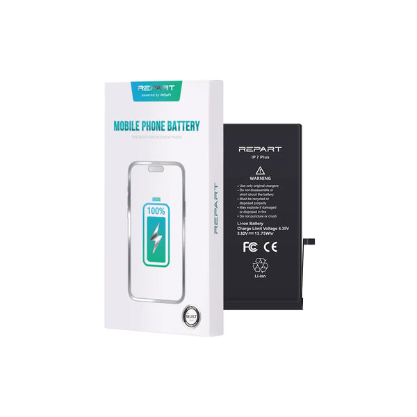 Repart mobile phone battery with packaging on a white background