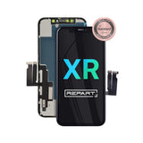 Conjunto de pantalla de teléfono con la marca 'XR' y el logotipo 'REPART' sobre un fondo blanco.
