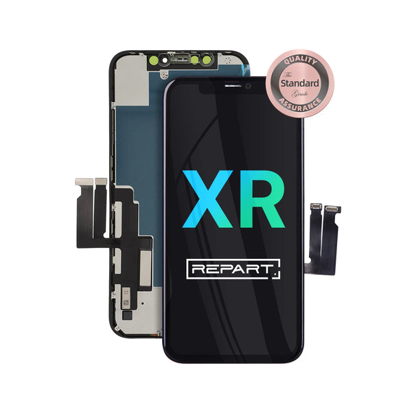 Phone screen assembly with 'XR' branding and 'REPART' logo on a white background