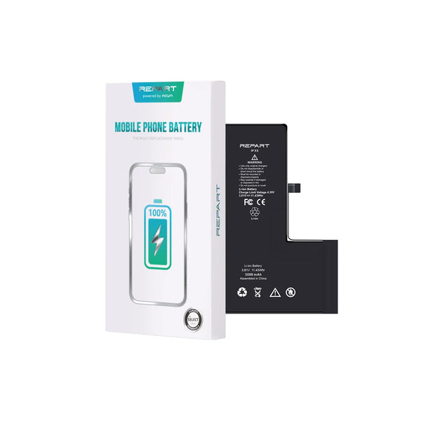 Mobile phone battery with packaging on a white background