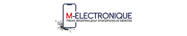 Logo of M-Electronique with a smartphone icon on a transparent background