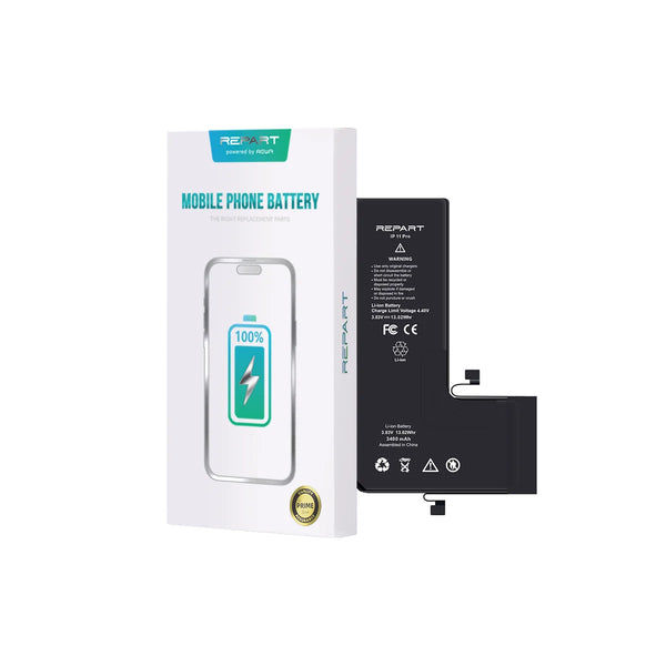 Phone battery and packaging with REPART branding on a white background