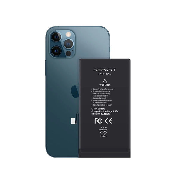 Smartphone with a detached battery labeled 'REPART' on a white background