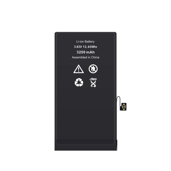 Black battery pack with specifications on a white background