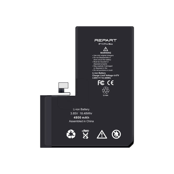 Black battery with 'REPART' branding and specifications on a white background