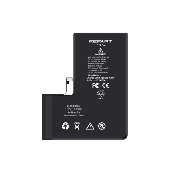 iphone 14 pro battery with text and symbols on a white background