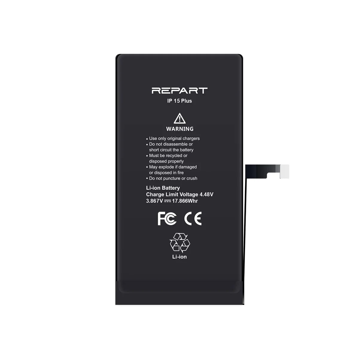 Black battery pack with 'REPART' branding on a white background