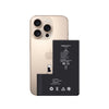 Gold color iphone 15 pro with a black repart battery replacement on a white background