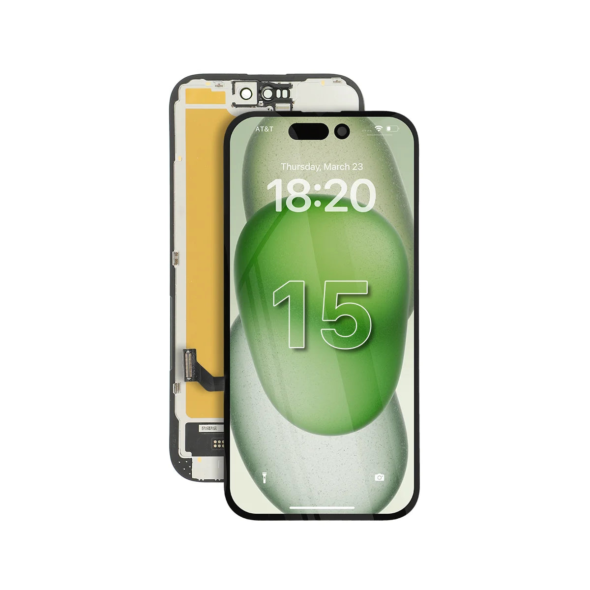 Vervanging van het zachte OLED-scherm van de iPhone 15 Ultra op een witte achtergrond