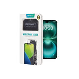 Écran de remplacement pour téléphone emballé avec la marque Repart sur fond blanc