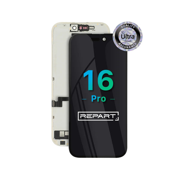 iPhone screen replacement with 'REPART' branding on a white background