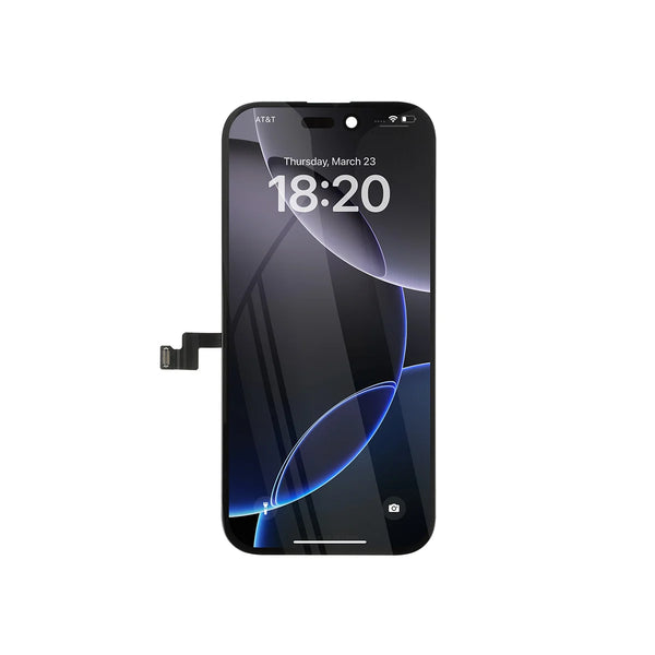 iPhone 16 pro screen replacement with flex cable of a white background