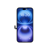 Smartphone con display blu su sfondo bianco