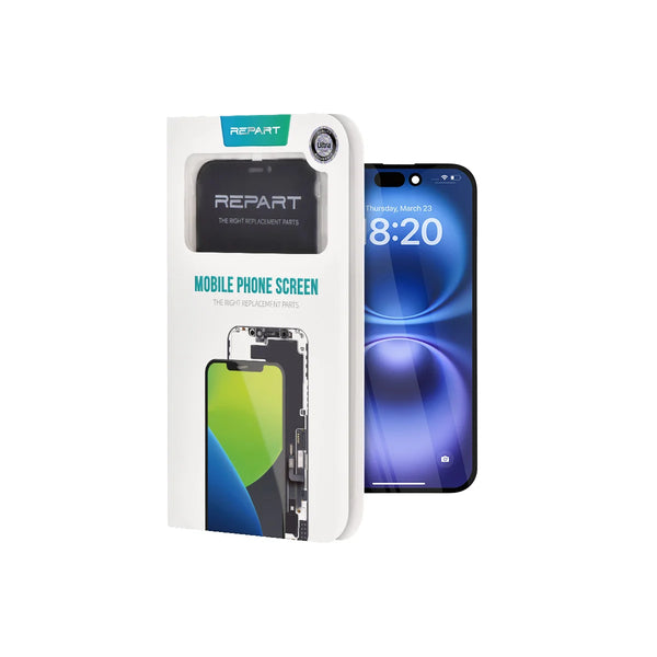 REPART iphone 16 soft oled screen replacement with a white background