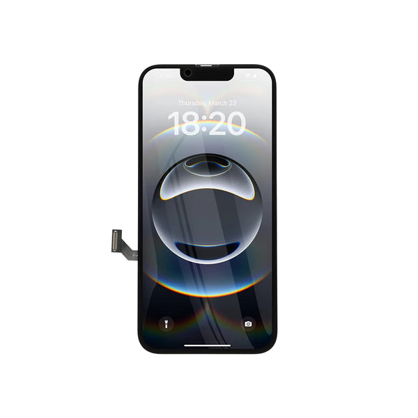 Smartphone display with front camera and screen on a white background