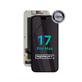 Assemblaggio schermo OLED morbido per iPhone 17 Pro Max con marchio "REPART" e testo "17 Pro Max" su sfondo bianco.