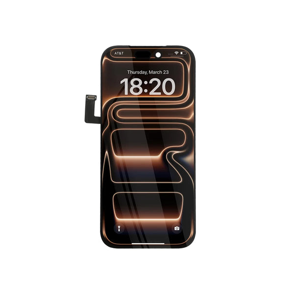 iphone 17 pro amoled screen with a flex cable on a white background