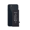 Black iphone se 2022 with a detached battery labeled 'REPART' on a white background