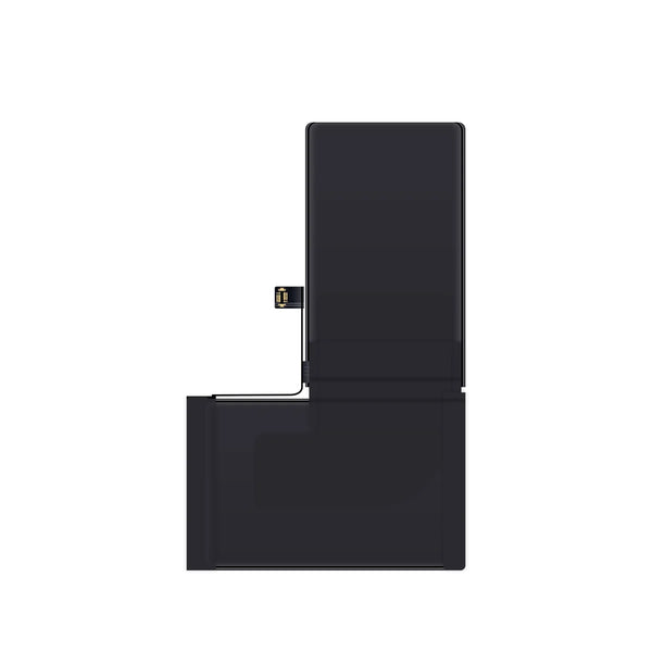 Black iPhone X battery with a flex cable on a white background
