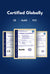 Certification certificates with CE, RoHS, and FCC logos on a blue background