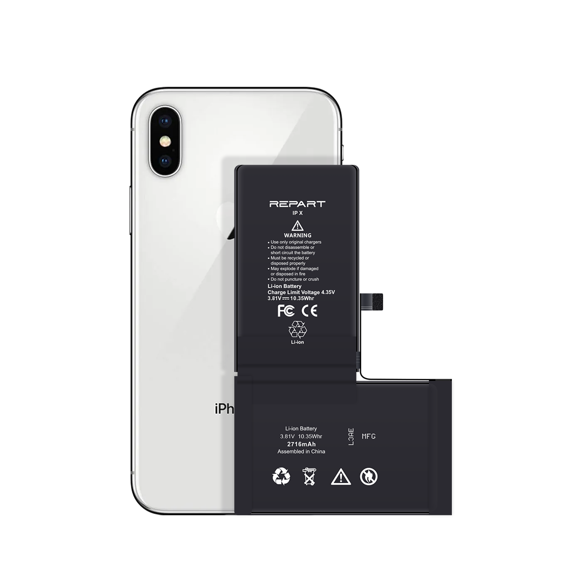 Nohon Battery For iPhone X iPhoneX 2716mAh Capacity Built-in Li-polymer  Bateria For Apple +